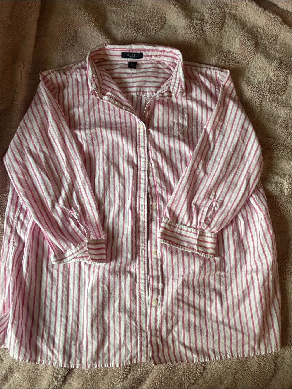 100% cotton Chaps Pink Stripe Button-Up Shirt- 2X